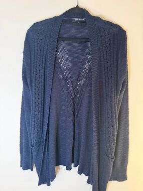 Love-Elle Navy Open Knit Cardigan with Lace-Trim